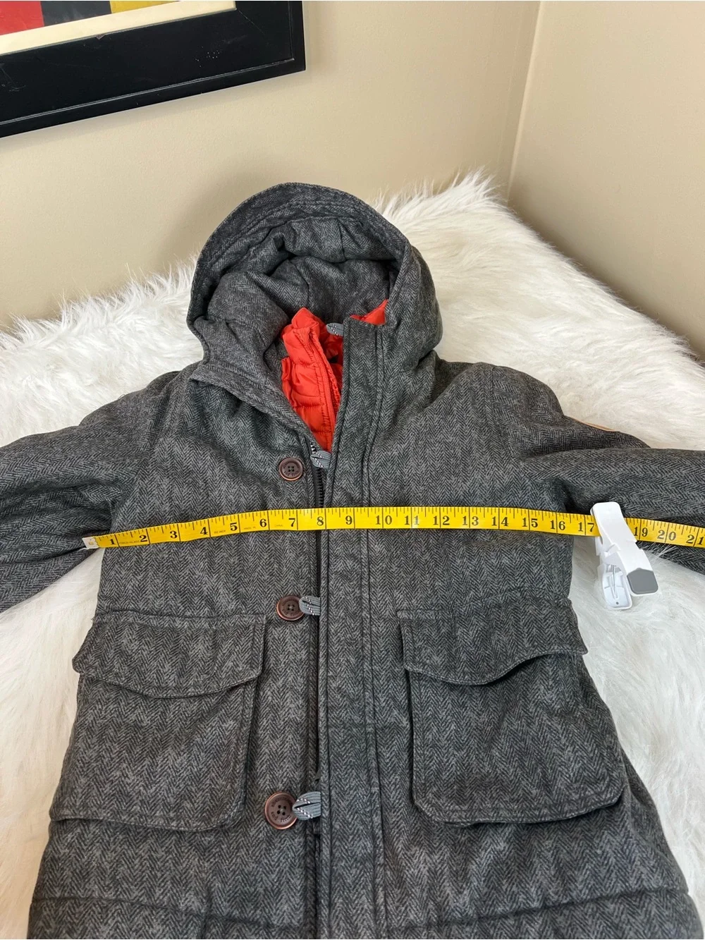 Abercrombie & Fitch Kids Gray Hooded Coat with Red Inner Puffer 7 8